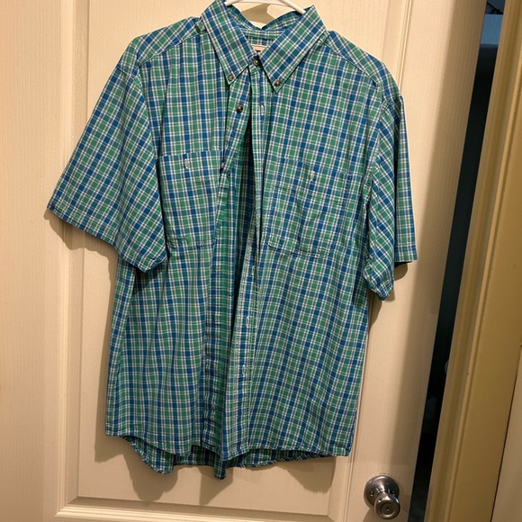 Wrangler Teal and Navy Plaid Button-Down Shirt - Picture 1 of 3
